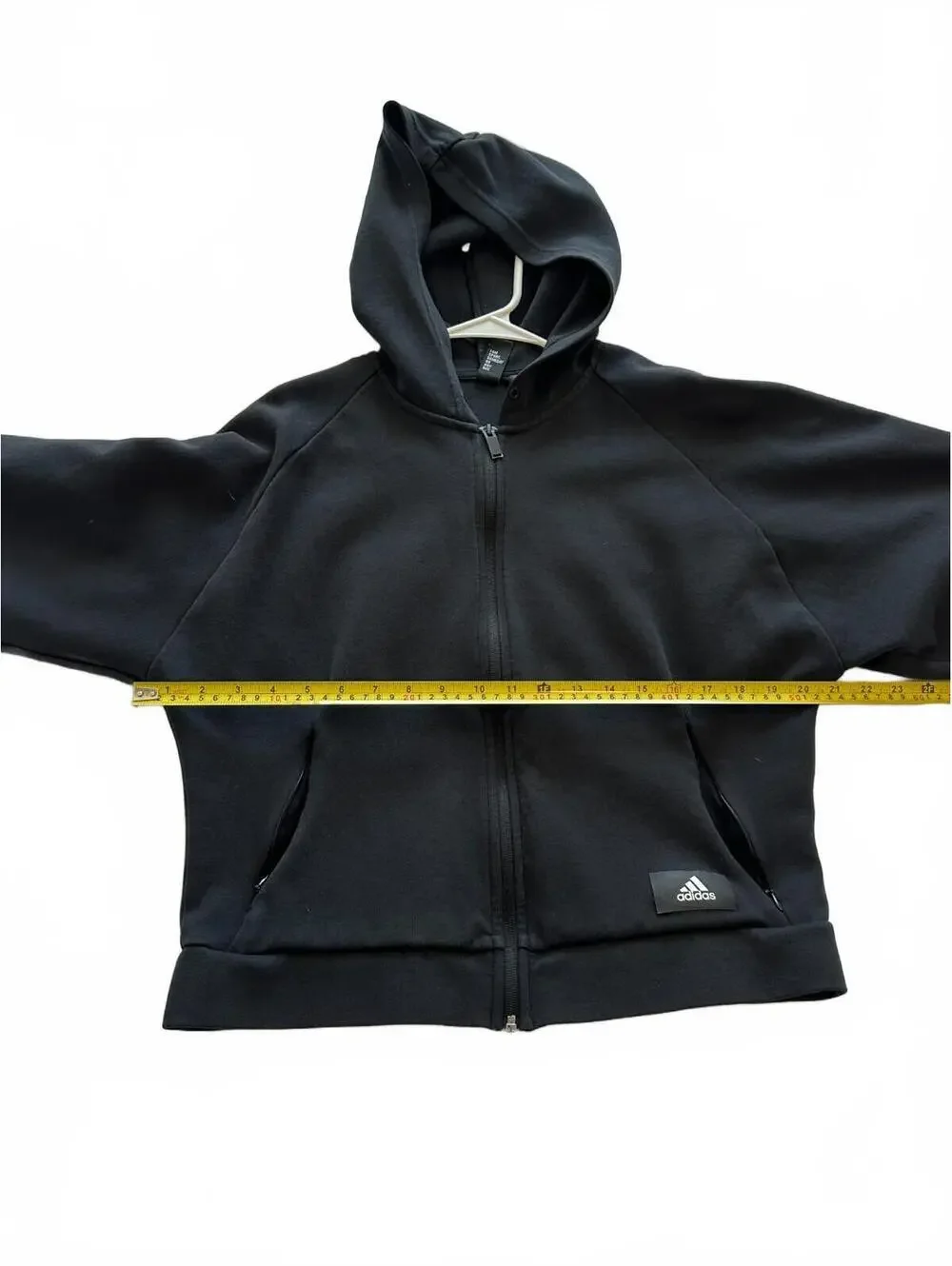 Adidas Black Full Zip Hoodie with White Stripes on Sleeves